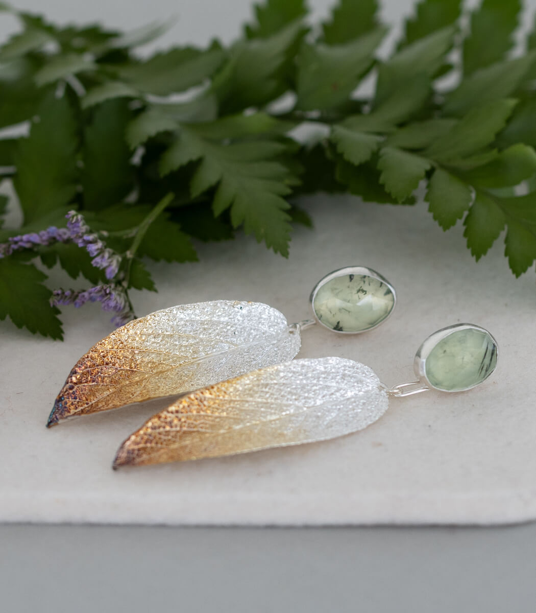 Salbeiblatt Ohrhänger Prehnit Silber