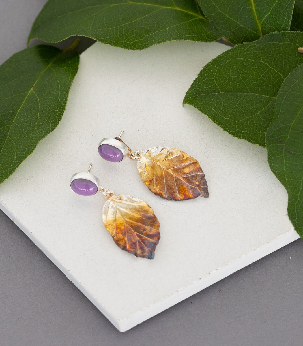 Buchenblatt Ohrhänger Heterosit Silber