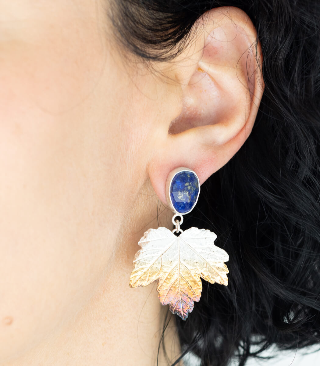 Ahornblatt Ohrhänger Lapislazuli Silber