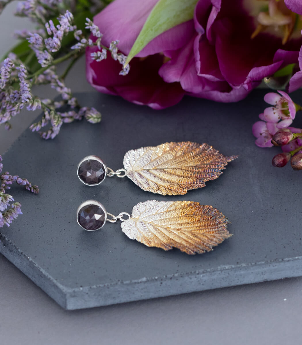 Haselnuss Ohrhänger Sternsaphir Silber