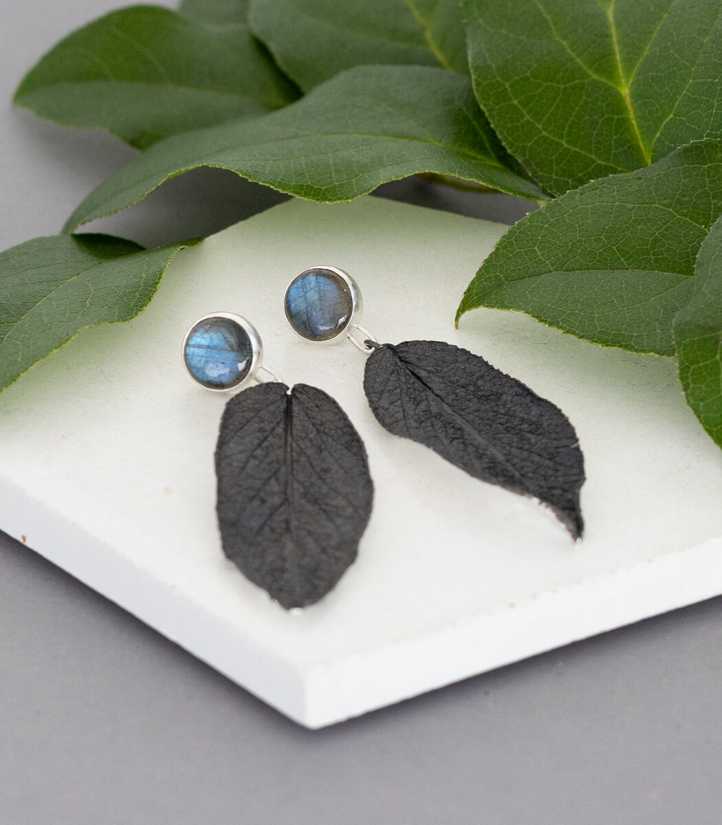 Salbeiblatt Ohrhänger Labradorit Silber