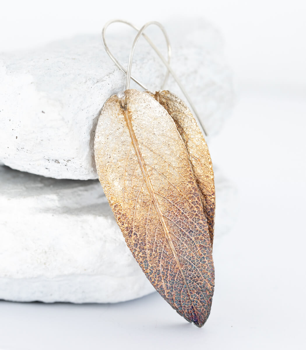 Sage leaf earrings silver