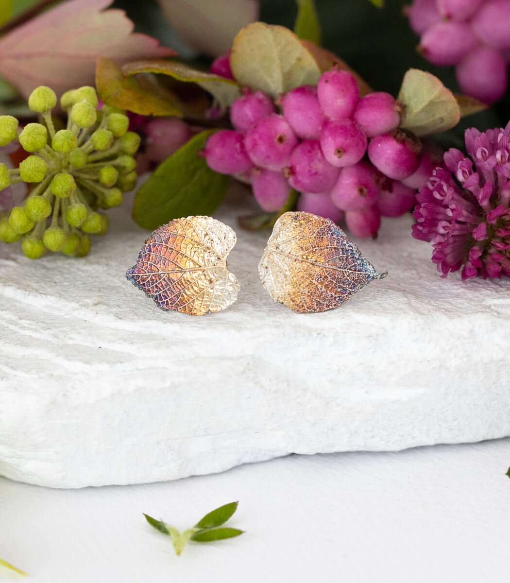 Lindenblatt Ohrstecker Silber