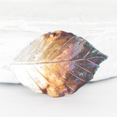 Beech leaf brooch silver