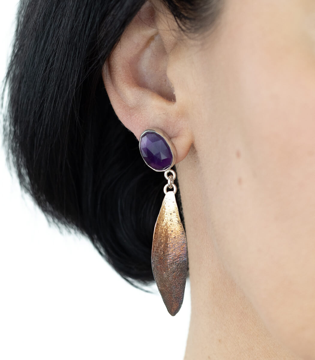 Mistelblatt Ohrhänger Amethyst Silber