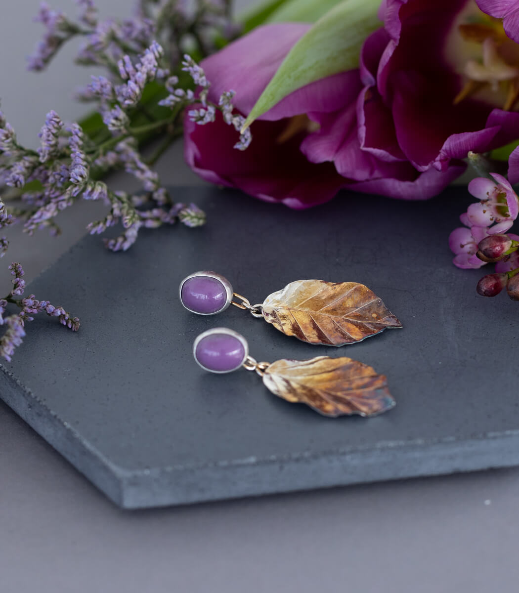 Buchenblatt Ohrhänger Heterosit Silber