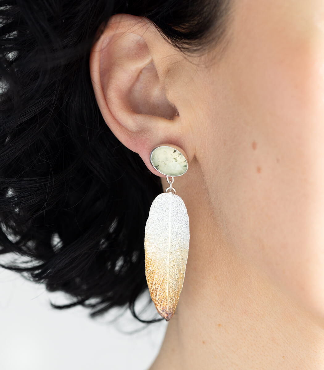 Salbeiblatt Ohrhänger Prehnit Silber