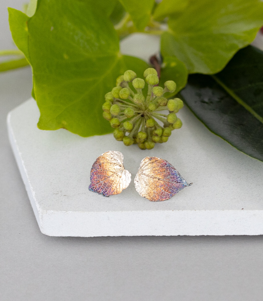 Lindenblatt Ohrstecker Silber