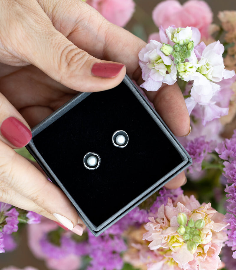 Silber Ohrstecker Blüte Perle