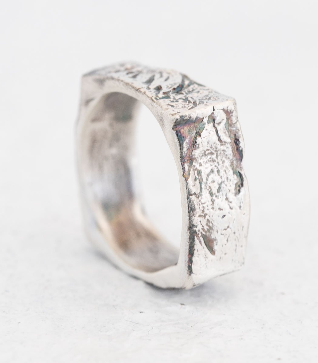 Silber Ring Steinstruktur schmal Gr. 51