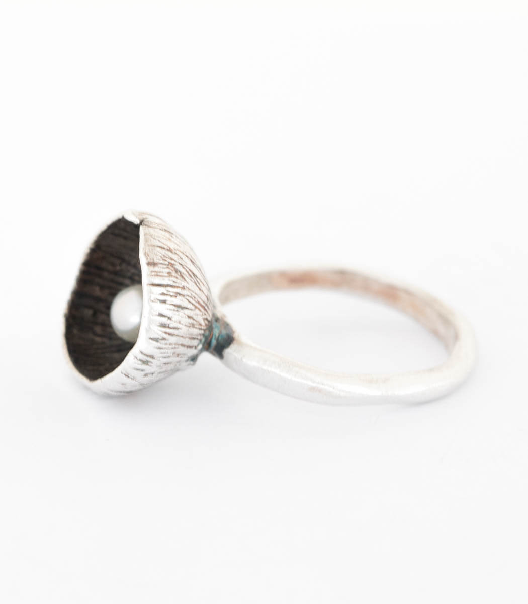 Silber Ring Blüte Perle Gr. 56