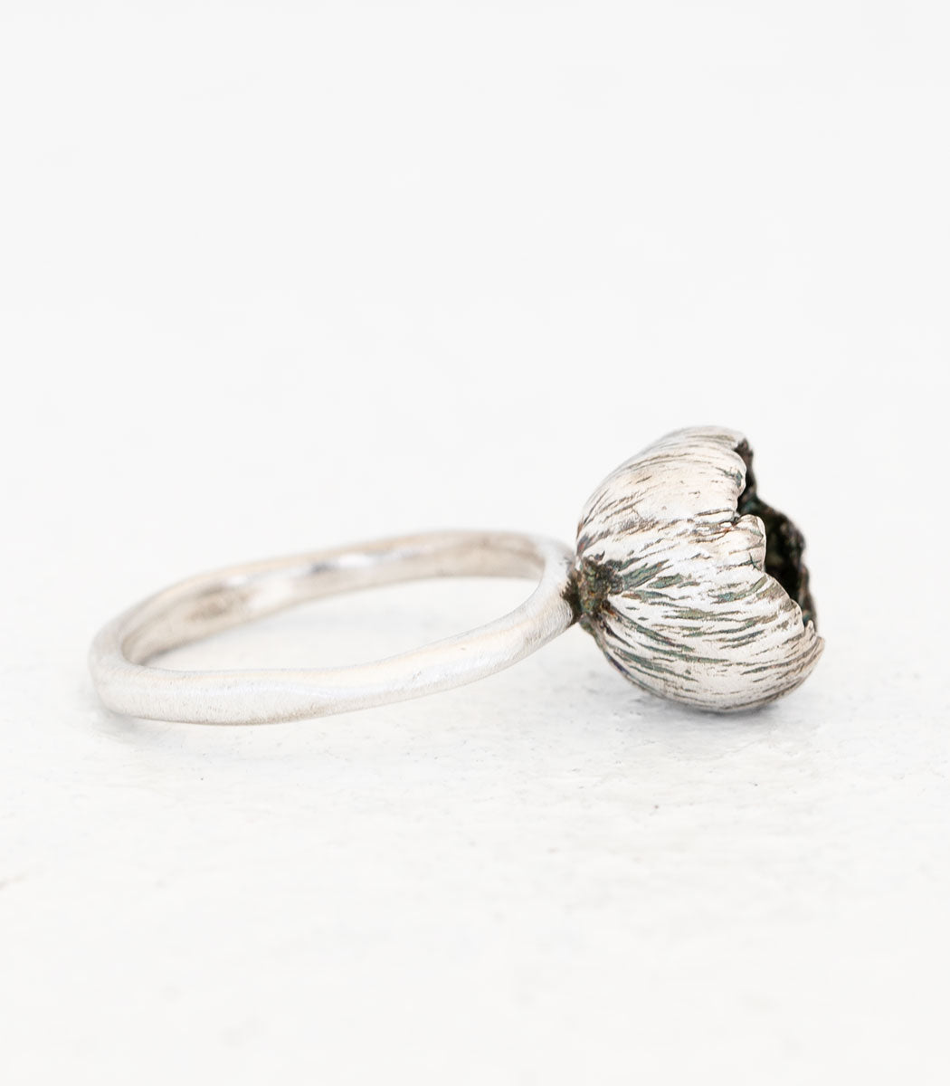 Silber Ring Blüte Perle Gr. 62