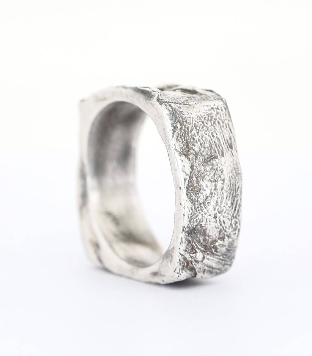 Silber Ring Steinstruktur schmal Gr. 52
