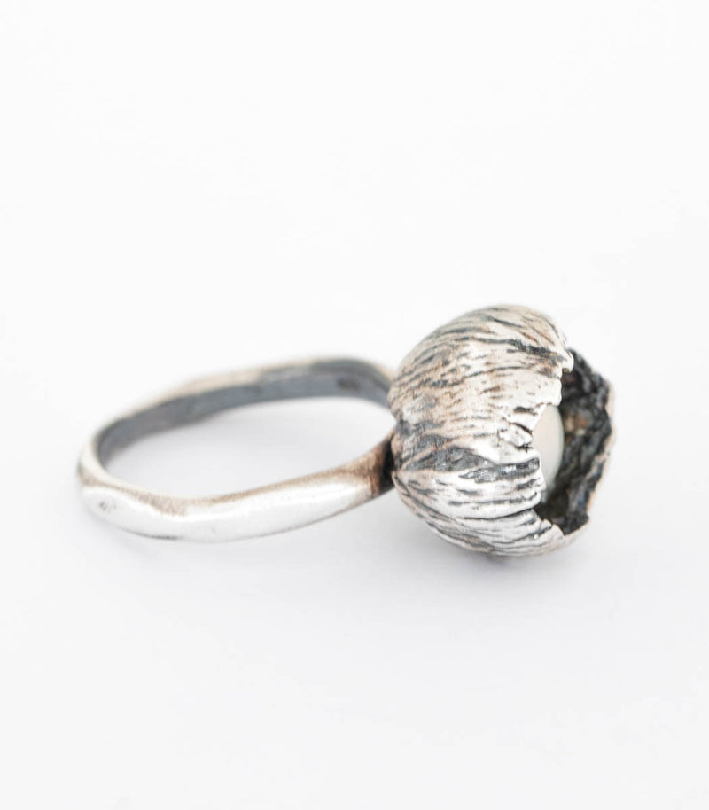 Silber Ring Blüte Perle Gr. 54
