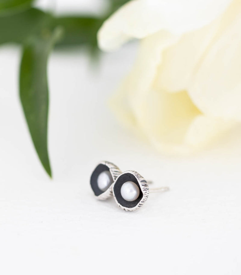 Silber Ohrstecker Blüte Perle