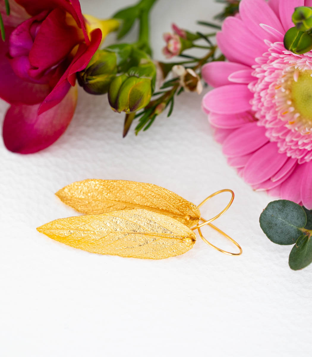 Gold earrings sage leaf