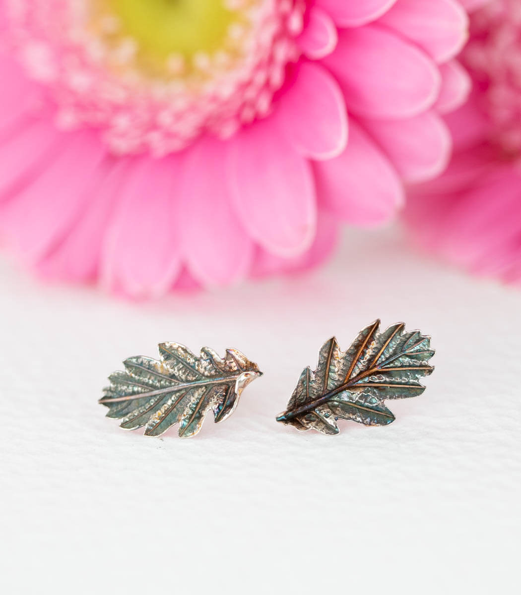 Silver earrings oak leaf