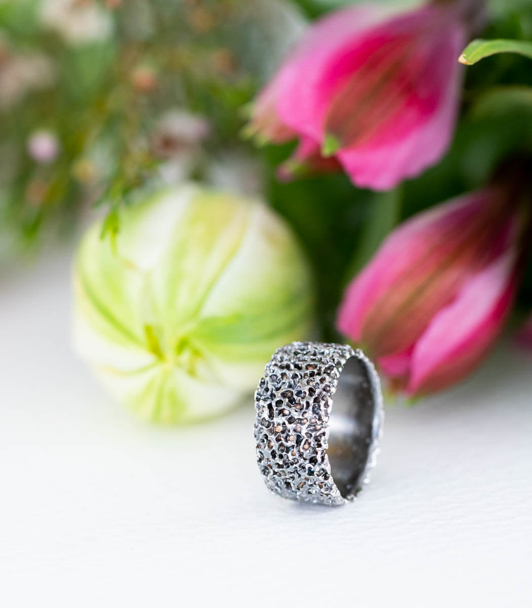 Silver ring coral structure size 54