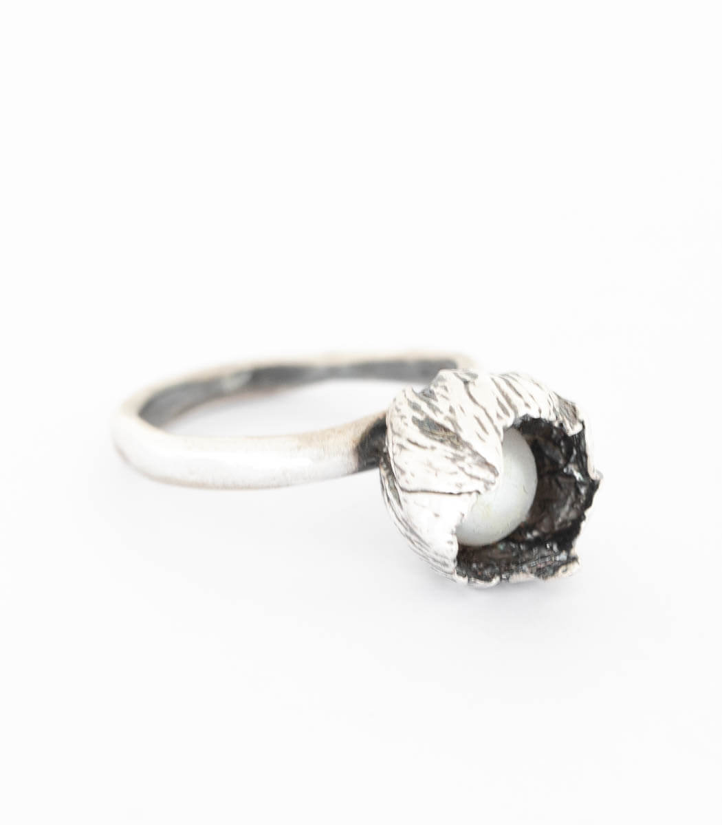 Silber Ring Blüte Perle Gr. 53