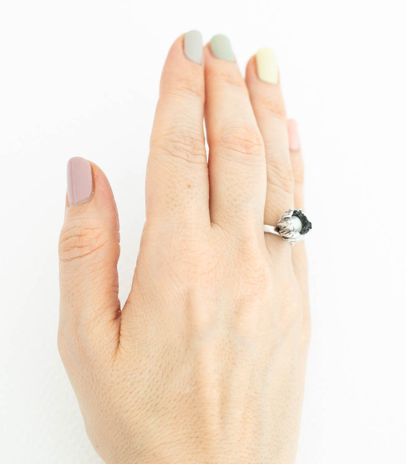 Silber Ring Blüte Perle Gr. 53