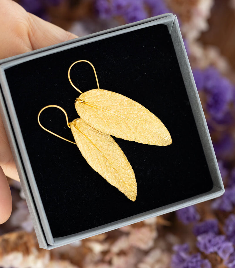 Gold Ohrhänger Salbeiblatt